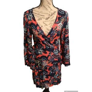 Roxy Wrap  pink floral long sleeve  dress Sm  Boho Feminine Cottage Core Beachy